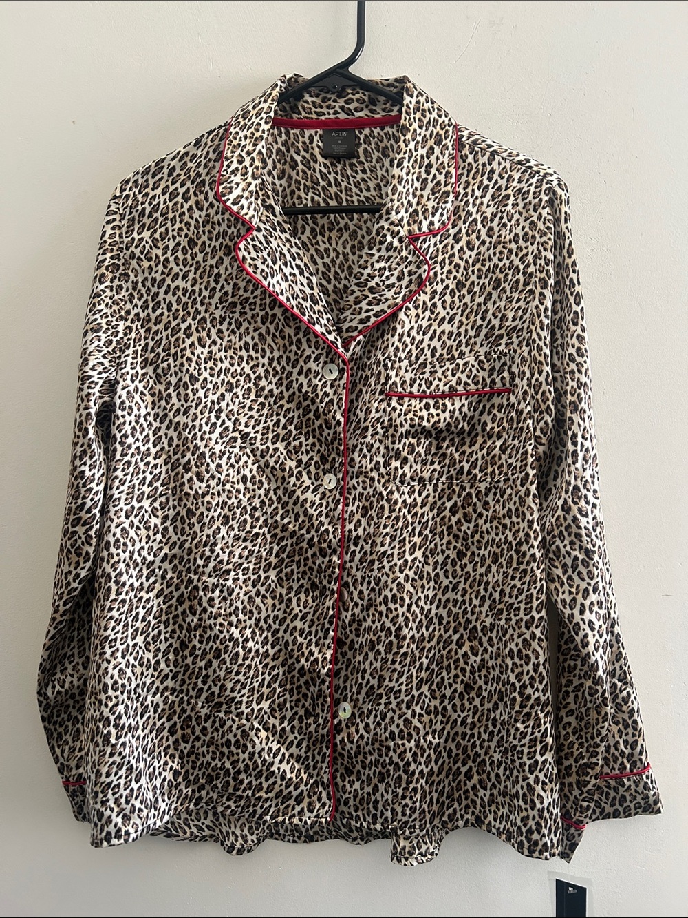 Apt. 9 Women’s Leopard Print Pajama Top and Bottoms with Red Trim Set